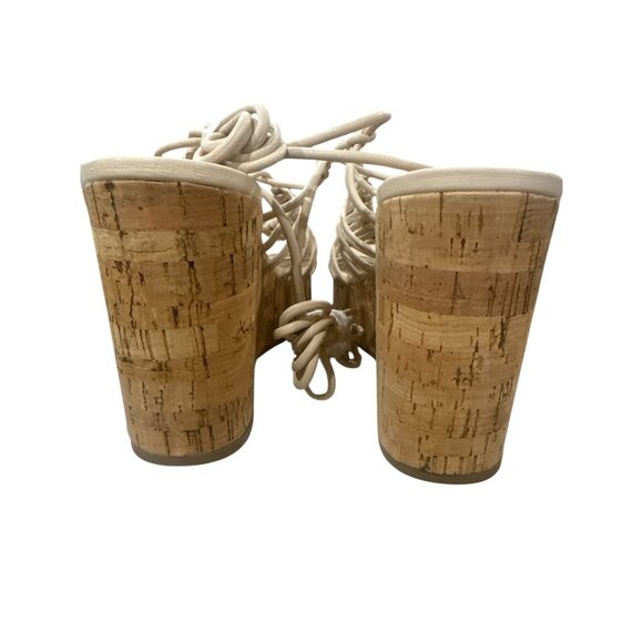 Sun + Stone Tillyyp Eggshell Cork Wedge Sandals With Lace-Up Straps 9.5 M Womens - Picture 4 of 5